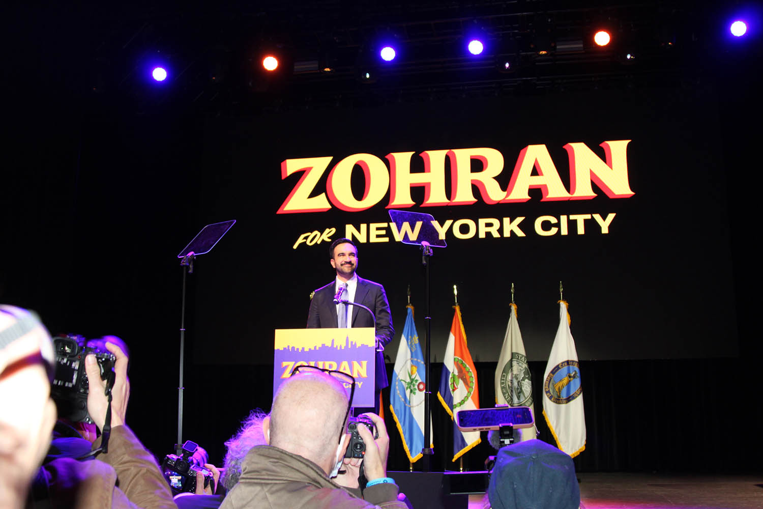 Mamdani victory speech — "Zohran for New York City". Photo: Norwood News